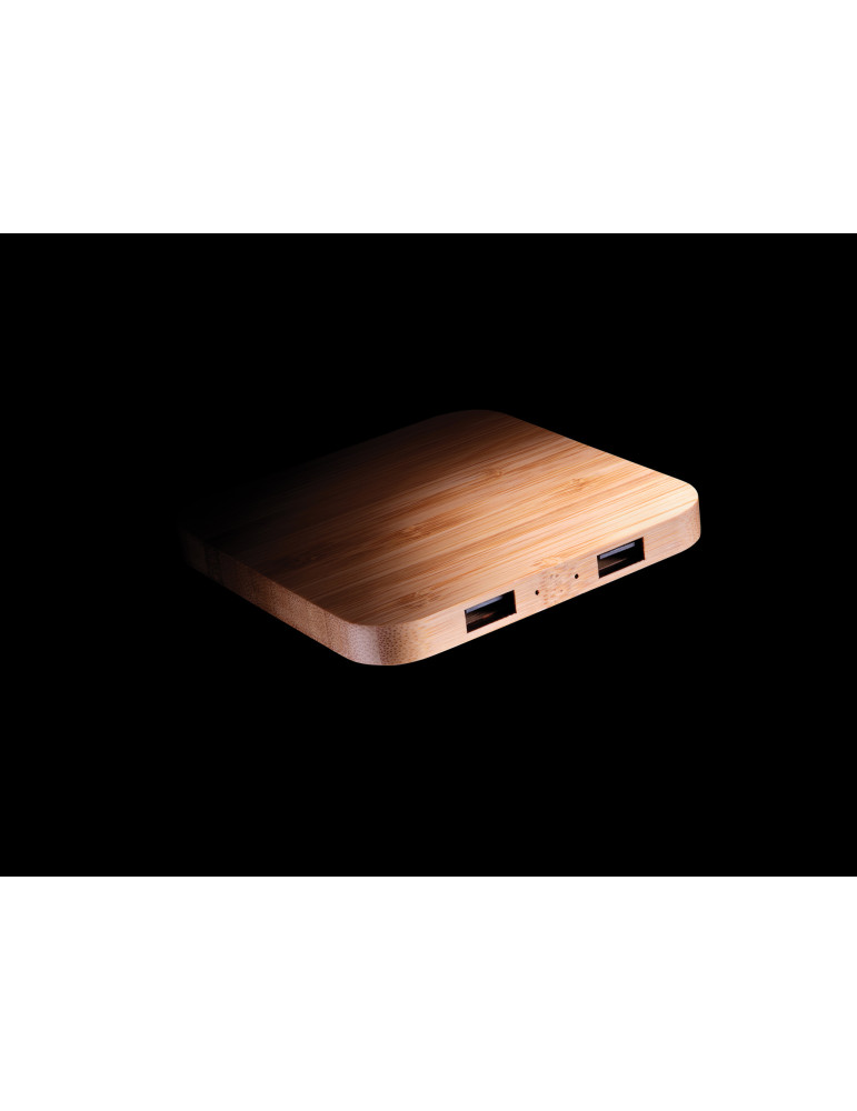 Chargeur sans fil 10W et avec ports USB en bambou personnalisable