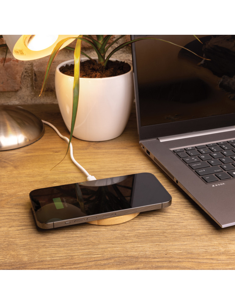 Chargeur sans fil 15W en bambou personnalisable