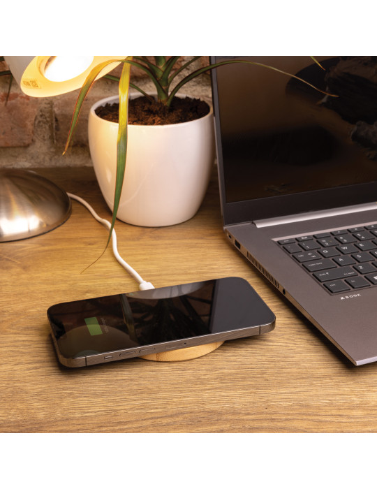 Chargeur sans fil 15W en bambou personnalisable