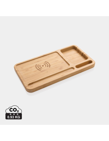 Organiseur de bureau en bambou avec chargeur 10W personnalisable