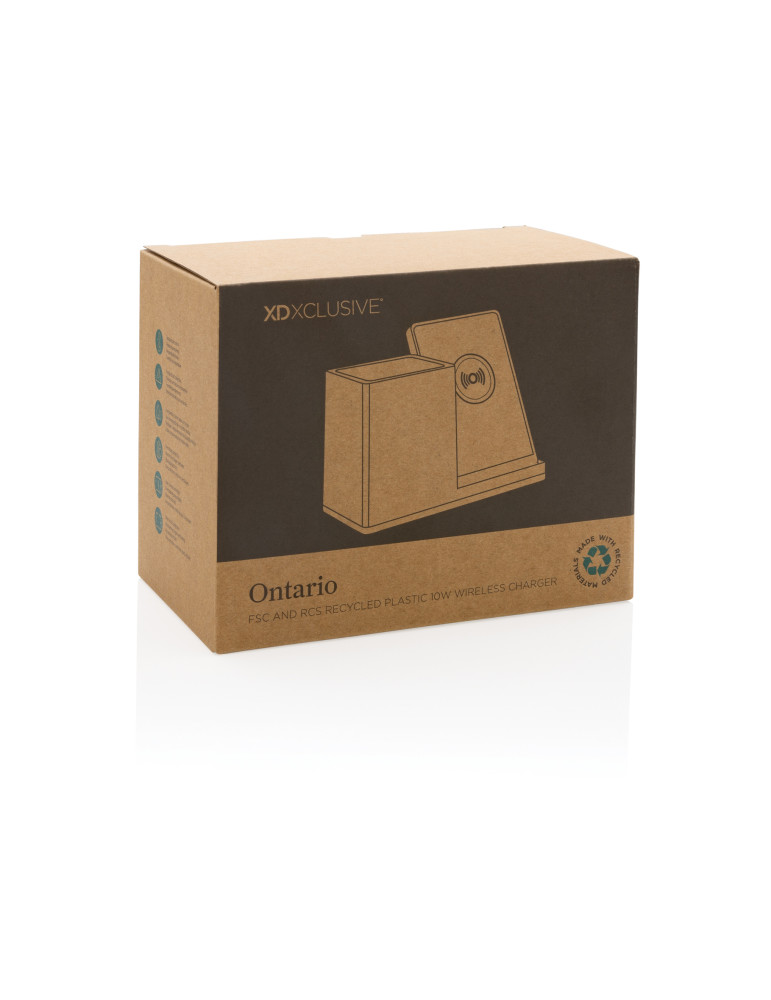 Chargeur 10W avec porte-stylo en ABS recyclé RCS Ontario personnalisable