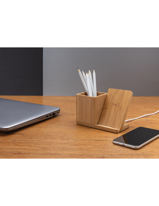 Chargeur sans fil 10W en bambou Calgary personnalisable
