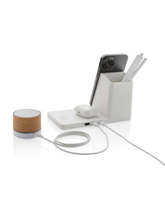 Chargeur 15W Ontario 3 en 1 plastique recyclé RCS et bambou personnalisable