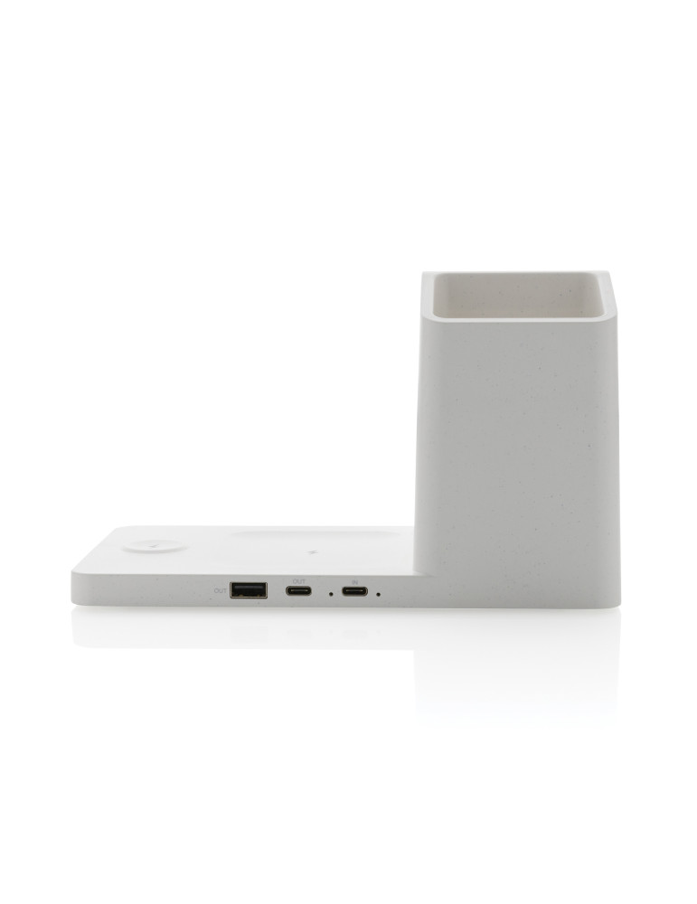 Chargeur 15W Ontario 3 en 1 plastique recyclé RCS et bambou personnalisable