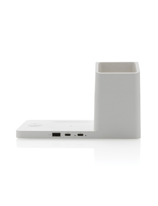 Chargeur 15W Ontario 3 en 1 plastique recyclé RCS et bambou personnalisable