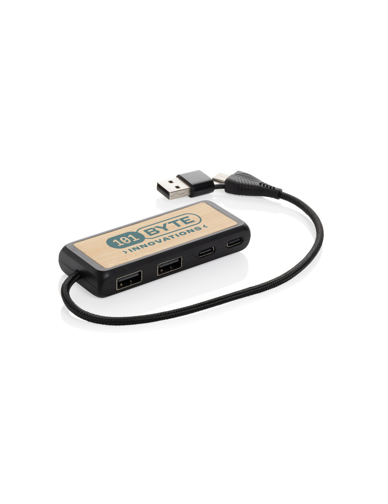 Hub Link double entrée USB-A USB-C avec bambou personnalisable