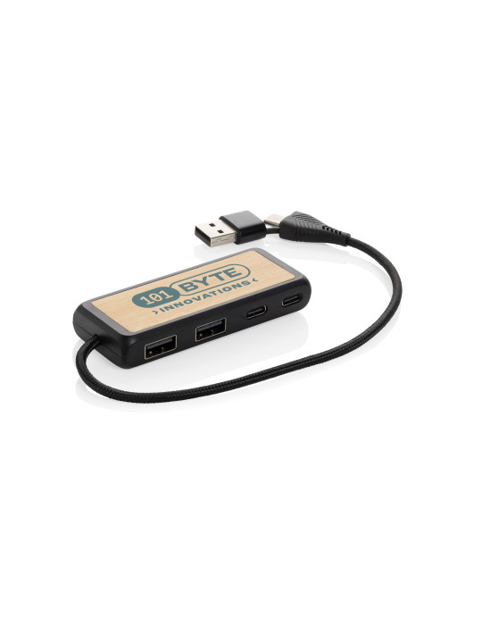 Hub Link double entrée USB-A USB-C avec bambou personnalisable