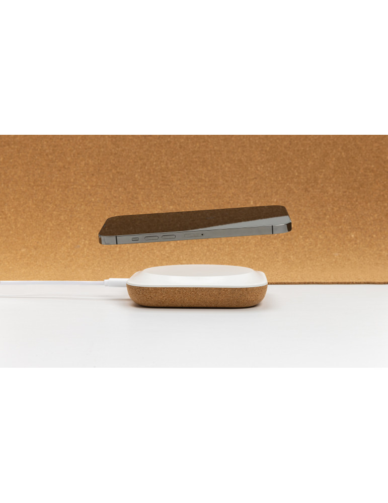 Chargeur 10W en plastique recyclé RCS et liège Oregon personnalisable