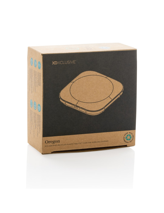 Chargeur 10W en plastique recyclé RCS et liège Oregon personnalisable