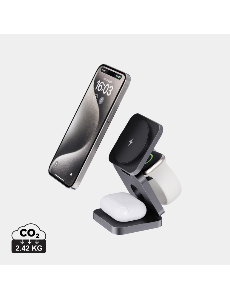 Chargeur 15W pliable 3 en 1 en aluminium recyclé RCS Terra personnalisable