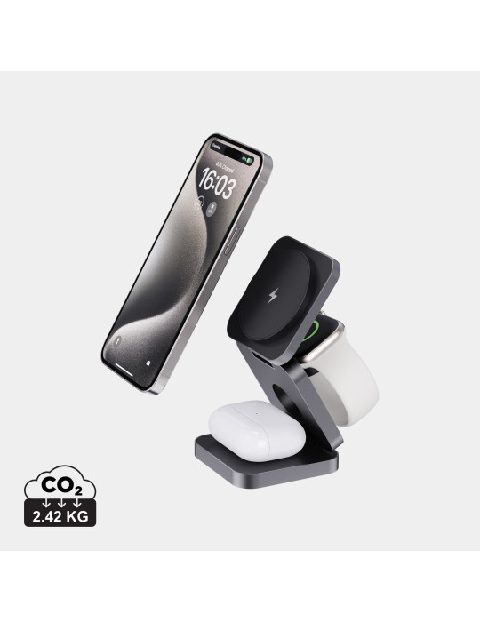 Chargeur 15W pliable 3 en 1 en aluminium recyclé RCS Terra personnalisable