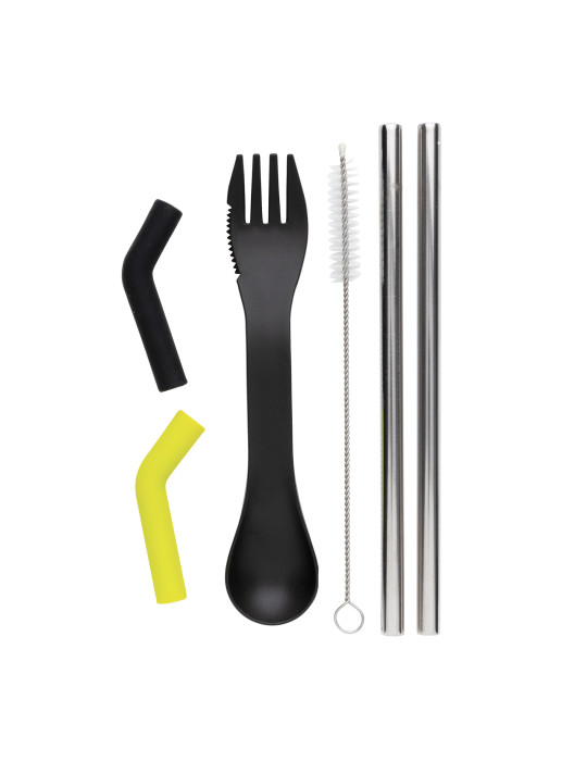 Set pailles 2 pcs et couverts Tierra personnalisable