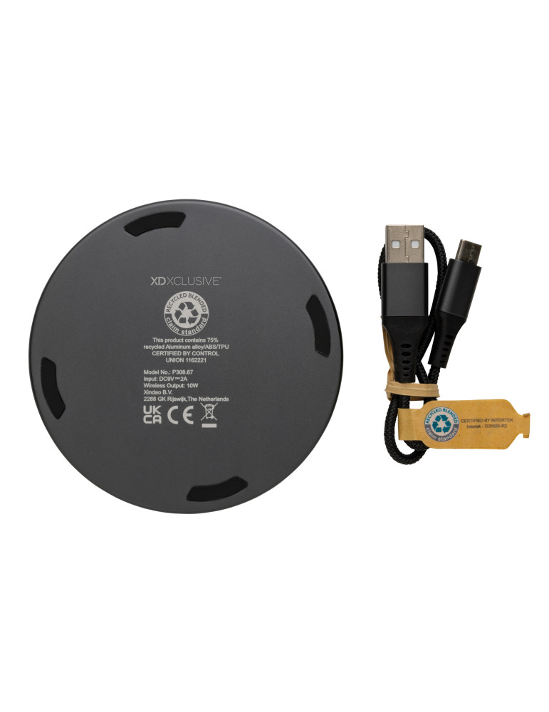 Chargeur sans fil 10W en aluminium recyclé RCS Terra personnalisable