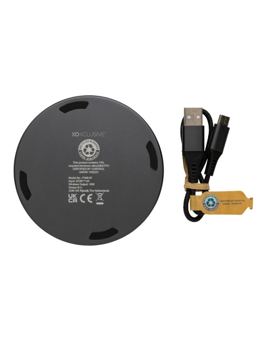 Chargeur sans fil 10W en aluminium recyclé RCS Terra personnalisable