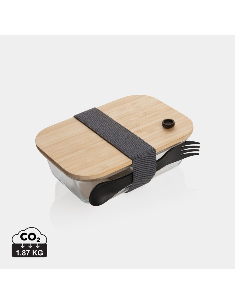 Boîte repas en verre avec couvercle en bambou personnalisable