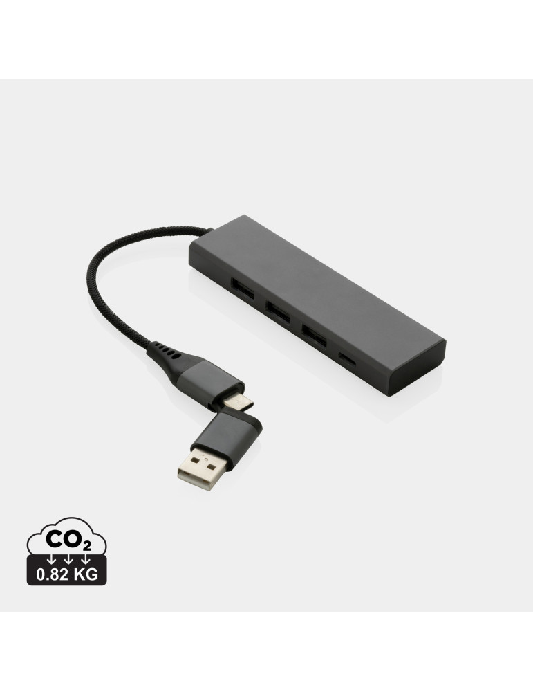 Hub Terra trois USB-A et un USB-C en aluminium RCS personnalisable