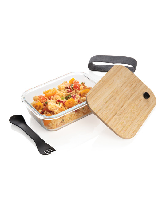 Boîte repas en verre avec couvercle en bambou personnalisable