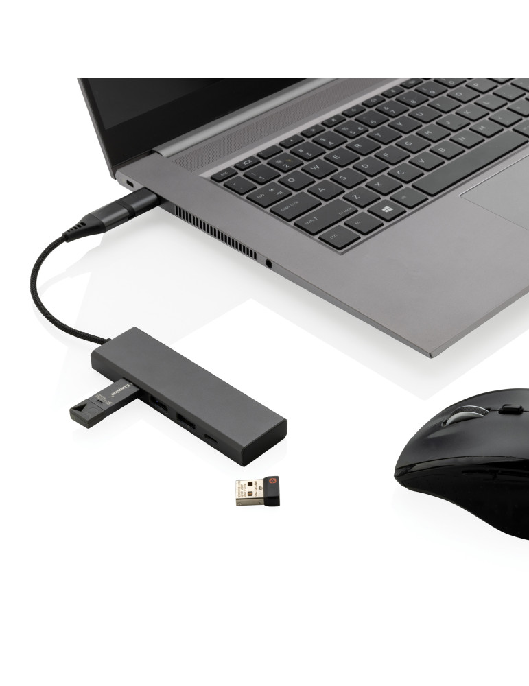 Hub Terra trois USB-A et un USB-C en aluminium RCS personnalisable
