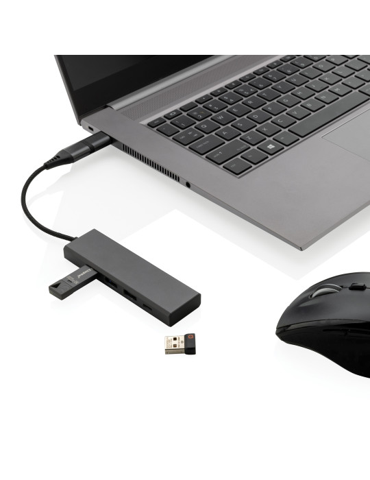 Hub Terra trois USB-A et un USB-C en aluminium RCS personnalisable