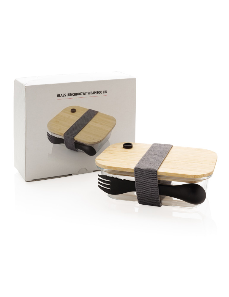 Boîte repas en verre avec couvercle en bambou personnalisable