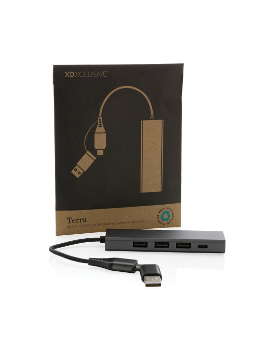 Hub Terra trois USB-A et un USB-C en aluminium RCS personnalisable