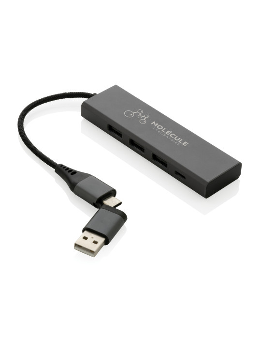Hub Terra trois USB-A et un USB-C en aluminium RCS personnalisable