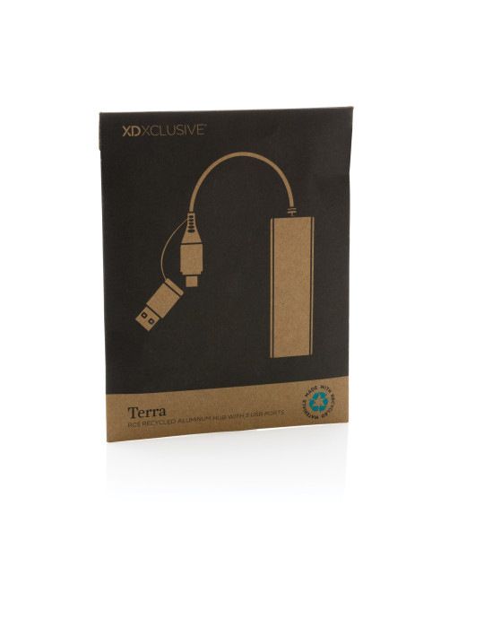 Hub Terra trois USB-A et un USB-C en aluminium RCS personnalisable