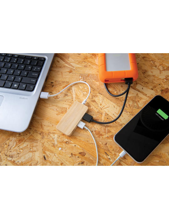 Hub en bambou avec Type C personnalisable