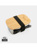 Boîte à Lunch en acier avec couvercle en bambou et fourchette-cuillère personnalisable