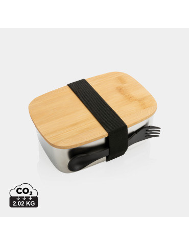 Boîte à Lunch en acier avec couvercle en bambou et fourchette-cuillère personnalisable 2