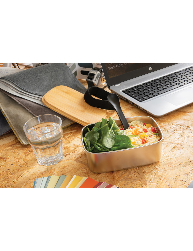 Boîte à Lunch en acier avec couvercle en bambou et fourchette-cuillère personnalisable