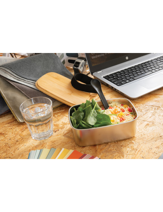 Boîte à Lunch en acier avec couvercle en bambou et fourchette-cuillère personnalisable