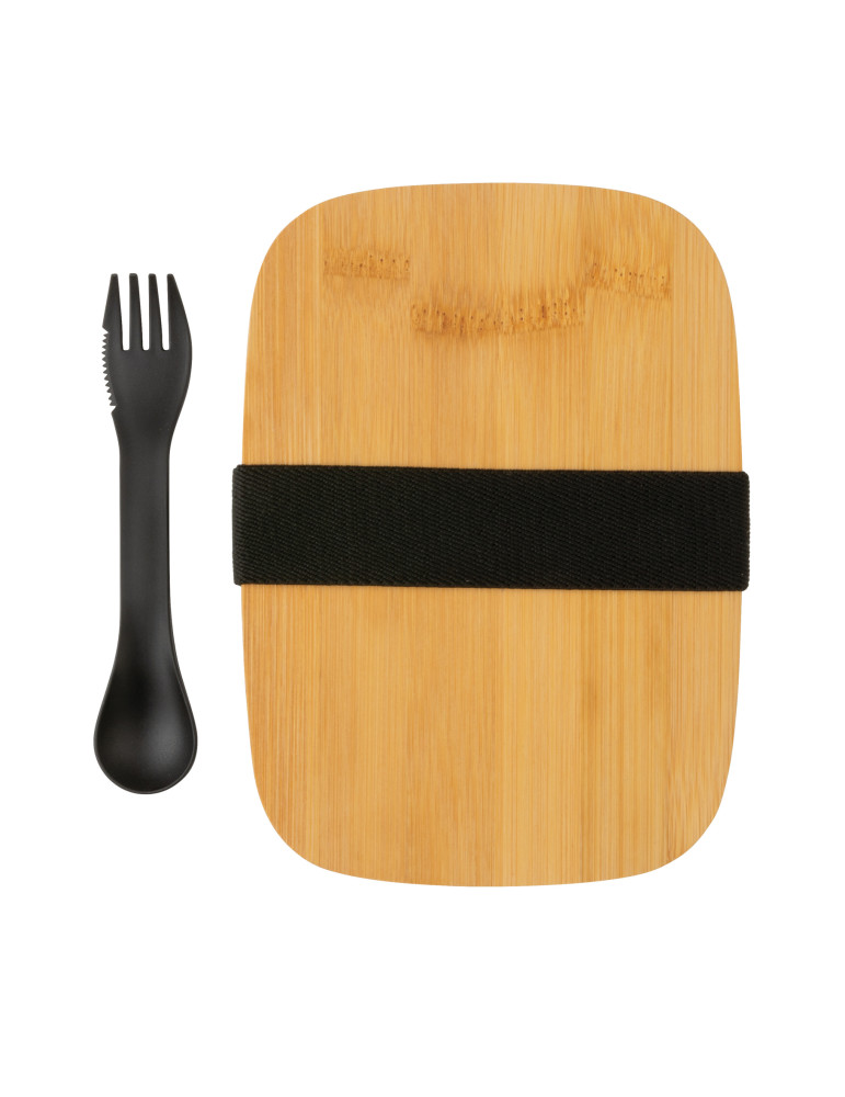 Boîte à Lunch en acier avec couvercle en bambou et fourchette-cuillère personnalisable