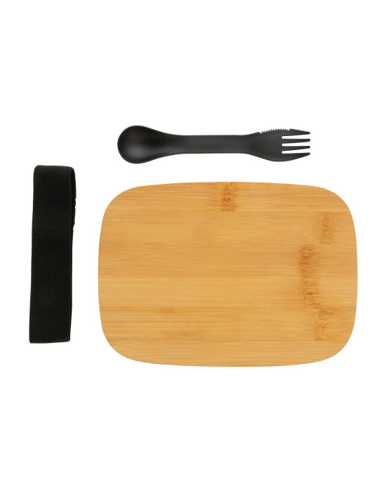 Boîte à Lunch en acier avec couvercle en bambou et fourchette-cuillère personnalisable