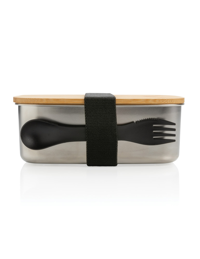 Boîte à Lunch en acier avec couvercle en bambou et fourchette-cuillère personnalisable