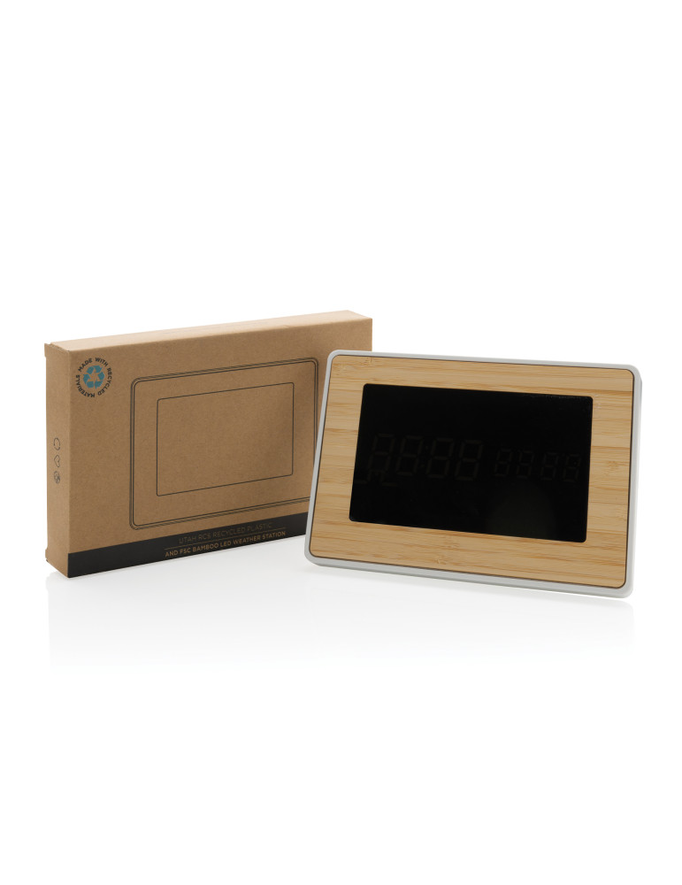 Horloge LED en bambou et plastique RCS Utah personnalisable