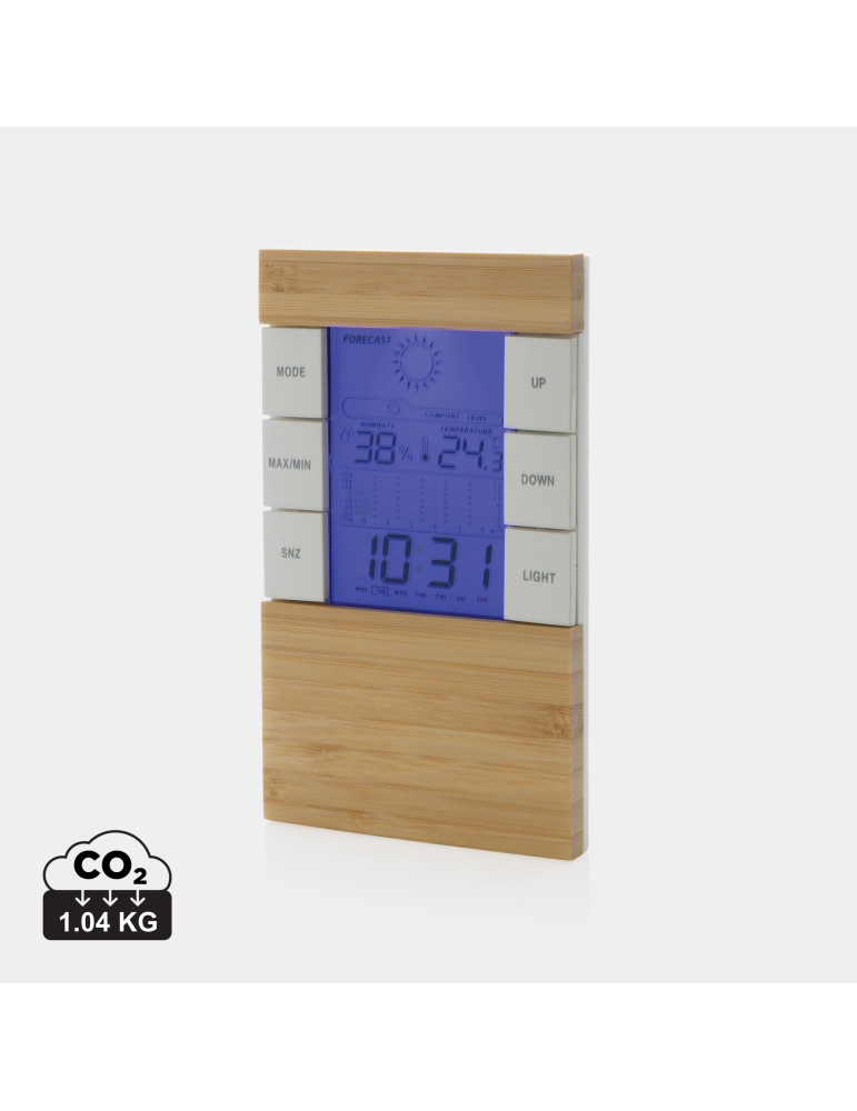 Station météo en bambou et plastique recyclé RCS Utah personnalisable