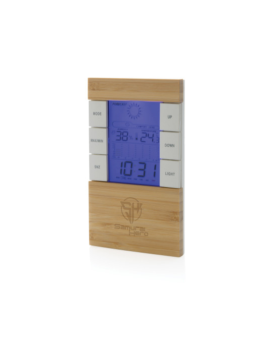 Station météo en bambou et plastique recyclé RCS Utah personnalisable