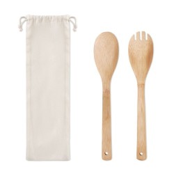 Couverts à salade en bambou personnalisés - MAYEN SET Matières : bambou Couleurs : beige