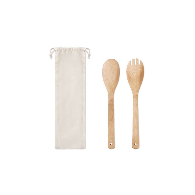 Couverts à salade en bambou personnalisés - MAYEN SET Matières : bambou Couleurs : beige