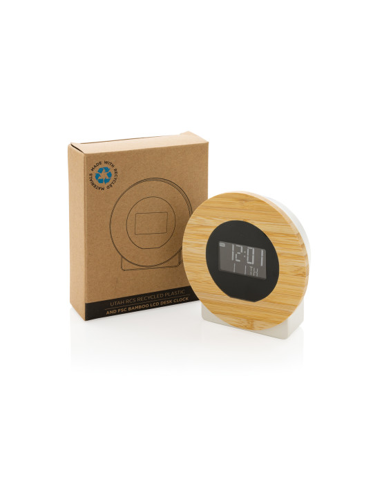 Horloge bureau en bambou et plastique recyclé RCS Utah personnalisable