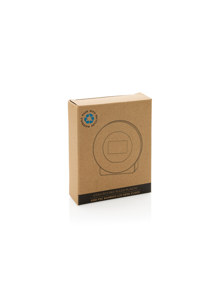 Horloge bureau en bambou et plastique recyclé RCS Utah personnalisable