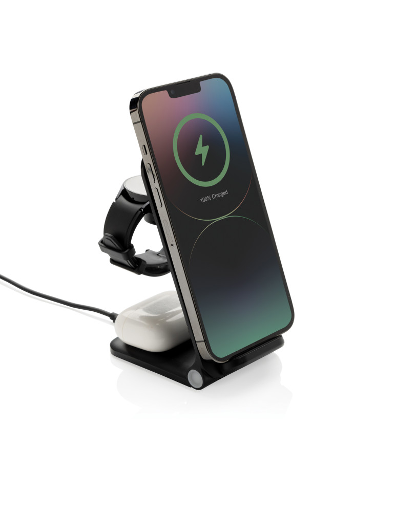 Chargeur 15W 3 en 1 en plastique recyclé RCS Powerpal personnalisable