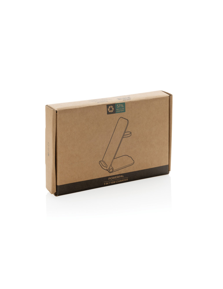 Chargeur 15W 3 en 1 en plastique recyclé RCS Powerpal personnalisable