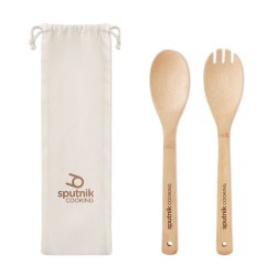 Couverts à salade en bambou personnalisés - MAYEN SET Matières : bambou Couleurs : beige 2