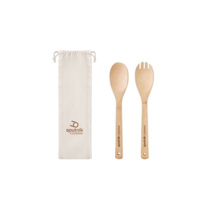 Couverts à salade en bambou personnalisés - MAYEN SET Matières : bambou Couleurs : beige personnalisable avec votre logo