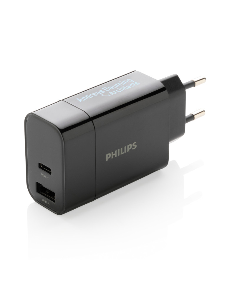 Chargeur mural Philips USB-A et USB-C 30 W personnalisable