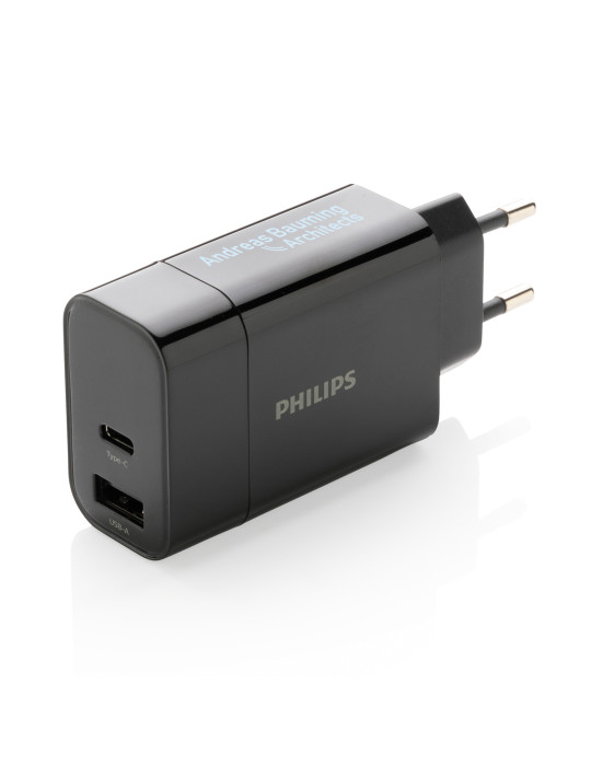 Chargeur mural Philips USB-A et USB-C 30 W personnalisable