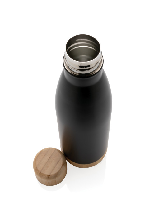 Gourde isotherme 520 ml en acier et bambou personnalisable