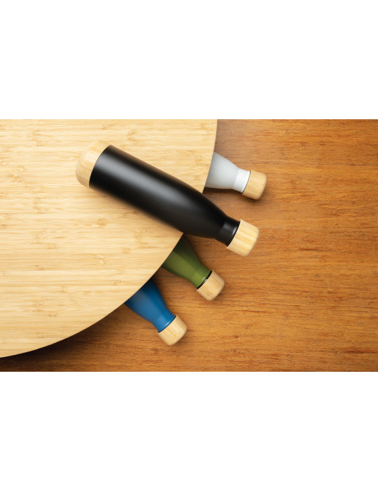 Gourde isotherme 520 ml en acier et bambou personnalisable